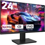 KOORUI Ecran PC 24 Pouces, Haut-parleurs Intégrés, FHD 1920 * 1080p, 100 Hz, AdaptiveSync, HDMI,VGA, Compatible VESA 75 x 75 mm, Eye Care, Flicker-Free Technologie, Noir