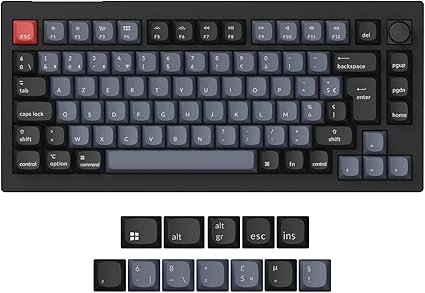 Keychron V1 Max 75% Mise en Page Clavier Mécanique sans Fil Personnalisé, 2.4GHz Bluetooth Cable Connection QMK/VIA Programmable, Hot-swap Gateron Jupiter Rouge Switch pour Mac/Windows/Linux FR Layout