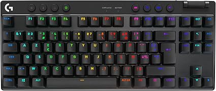 Logitech G PRO X TKL LIGHTSPEED clavier de jeu sans fil, ultra-portable, sans pavé numérique, LIGHTSYNC RVB, touches en PBT, switchs Tactile (GX Brown), AZERTY Français, PC - Noir