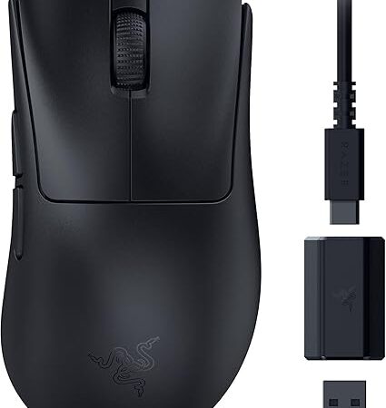Razer DeathAdder V3 HyperSpeed - Souris e-Sport Gaming Ergonomique sans Fil Ultra légère avec 26K DPI (55g léger, revêtement Soft-Touch, 100 Heures d'autonomie, HyperSpeed avec 8K Hz) Noi