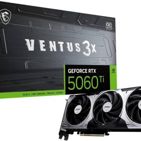 MSI NVIDIA GeForce RTX 5060 Ti 16G Ventus 3X OC Carte Graphique - 16 Go GDDR7 (28 GB/s /128 Bits), PCIe 5.0 - Triple Ventilateur (3X Ventilateurs TORX 5.0), HDMI 2.1b, DisplayPort 2.1b
