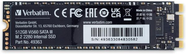 VERBATIM Vi560 S3 M.2 SSD - SSD interne 512GB de haute performance - Solid State Drive - interface SATA III M.2 - disque dur interne technologie 3D-NAND - jusqu’à 560MB/s - bleu