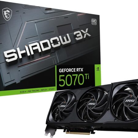 MSI NVIDIA GeForce RTX 5070 Ti 16G Shadow 3X OC Carte Graphique -16 Go GDDR7 (28 Gb/s/256 Bits), PCIe 5.0, Triple Ventilateur (3X Ventilateurs TORX 5.0) - HDMI 2.1b x 1, DisplayPort 2.1b, SFF Ready