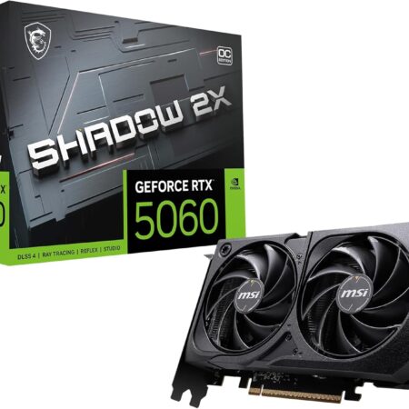MSI NVIDIA GeForce RTX 5060 8G Shadow 2X OC Carte Graphique Gaming GDDR7 128 Bits, Fréquence Boost jusqu'à 2535 MHz, PCIe Gen 5, DLSS 4, DP 2.1 x 3, HDMI 2.1 x 1, SFF Ready
