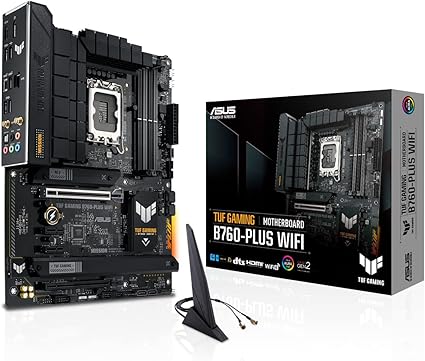 ASUS TUF GAMING B760-PLUS WIFI – Carte mère gaming Intel B760 LGA 1700 ATX (DDR5, PCIe 5.0, 3 x PCIe 4.0 M.2, DisplayPort, HDMI, SATA 6 Gbps, USB 3.2 Gen 2x2, Thunderbolt USB4, Aura Sync RGB)