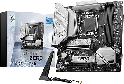 MSI B760M Project Zero Carte-mère Micro-ATX à connecteurs arrière - pour processeurs Intel de 14e, 13e et 12e gén, LGA 1700 - VRM 75A DrMOS, DDR5 7800+MHz/OC, PCIe 5.0 x16, M.2 Gen4, Wi-FI 6E