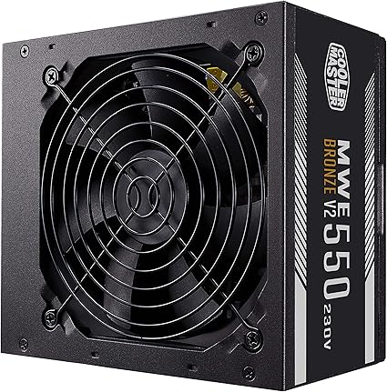 Cooler Master MWE 550 Bronze 230V V2, Bloc Alimentation PC 80 PLUS Bronze, Ventilateur HDB Sensible à la Température, Circuit DC-DC + LLC avec Rail Simple +12V, Non Modulaire, Prise EU, Garantie 5 ans