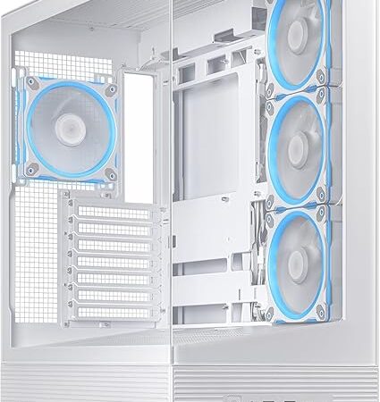 Boîtier ATX ASUS A31 Plus TG ARGB White (Cartes mères à connecteurs cachés, radiateurs de 360 mm et Cartes Graphiques de 380 mm, Quatre Ventilateurs ARGB préinstallés, Gestion des câbles soignée)