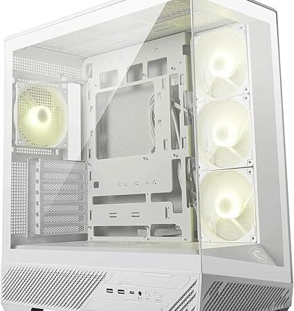 MSI MAG PANO 130R PZ White Boîtier PC Moyen Tour - Compatible avec Les GPU de 400 mm de Long, filtres à poussière, USB Type-C 20 GB/s, Compatible Cartes mères ATX et Micro ATX à connecteurs arrière