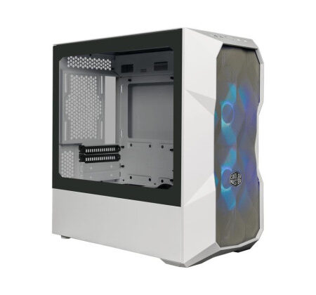 Boîtier Cooler Master TD300 Mesh White Boîtier PC Mini Tour, Flux d'air Élevé, 2 Ventilateurs ARGB 120mm, Carte Mère Micro-ATX & Mini-ITX, Panneau Latéral Verre Trempé, Couvercle Amovible, Hub ARGB/PWM